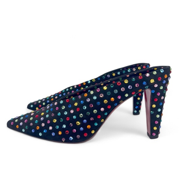 Rare CHRISTIAN LOUBOUTIN Veryvee Black Bedazzled Red Sole Mules Size 37 - Picture 9 of 17